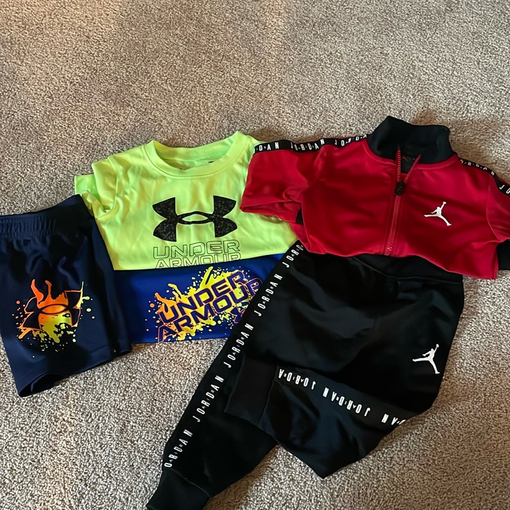 18 month bundle - Jordan jumpsuit and under armor shirts/shorts